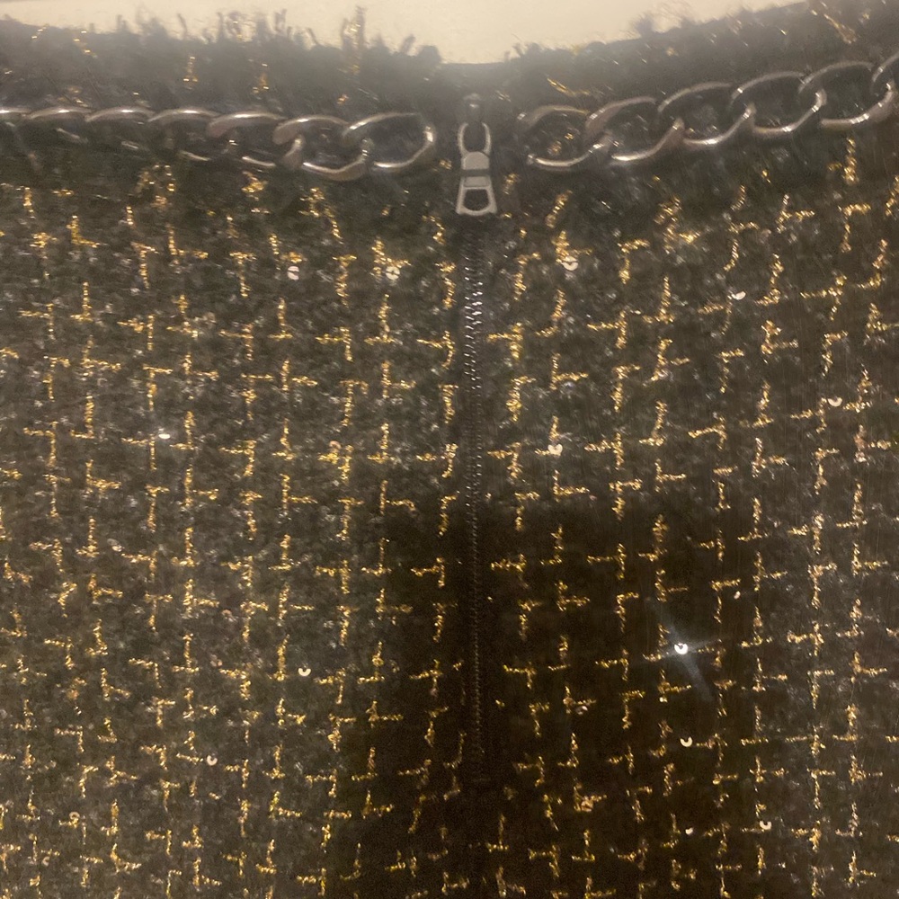 alice + olivia jalen black tweed glitter Chain Miniskirt size 12 - Picture 12 of 14